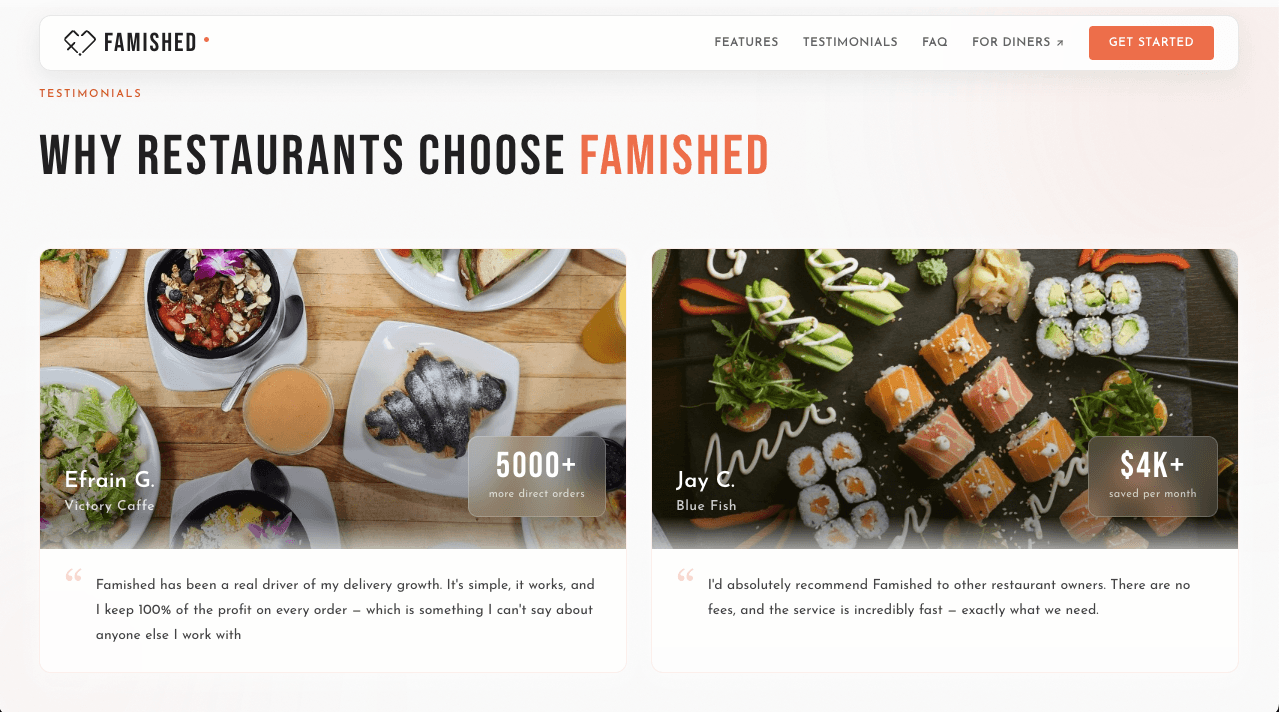 Famished AI hero — agent-commerce infrastructure for AI-to-restaurant transactions.
